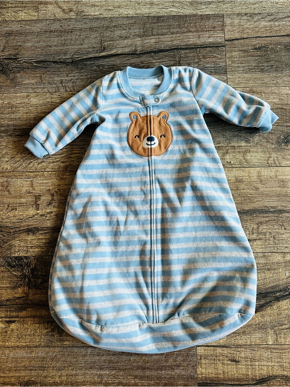 Carters Blue Striped Baby Sleep Sack with Bear Applique